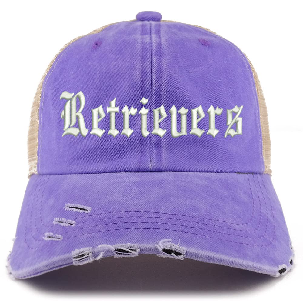Trendy Apparel Shop Old English Retrivers Frayed Bill Trucker Mesh Back Cap