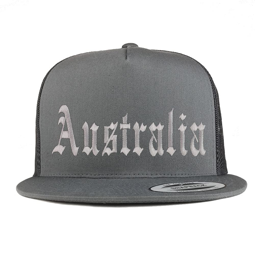 Trendy Apparel Shop Australia Old English 5 Panel Flatbill Trucker Cap
