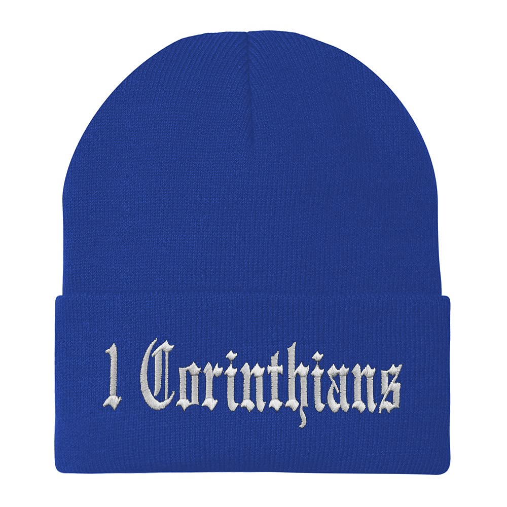 Trendy Apparel Shop 1 Corinthians Old English Embroidered Long Cuff Beanie