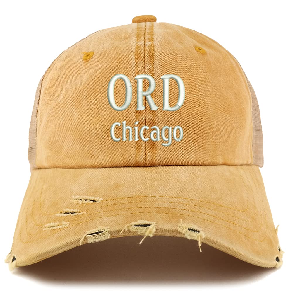 Trendy Apparel Shop ORD Chicago Embroidered Frayed Bill Trucker Mesh Back Cap