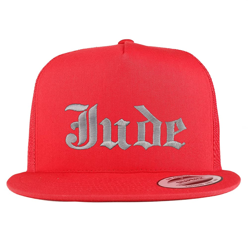 Trendy Apparel Shop Jude Old English 5 Panel Flatbill Trucker Cap