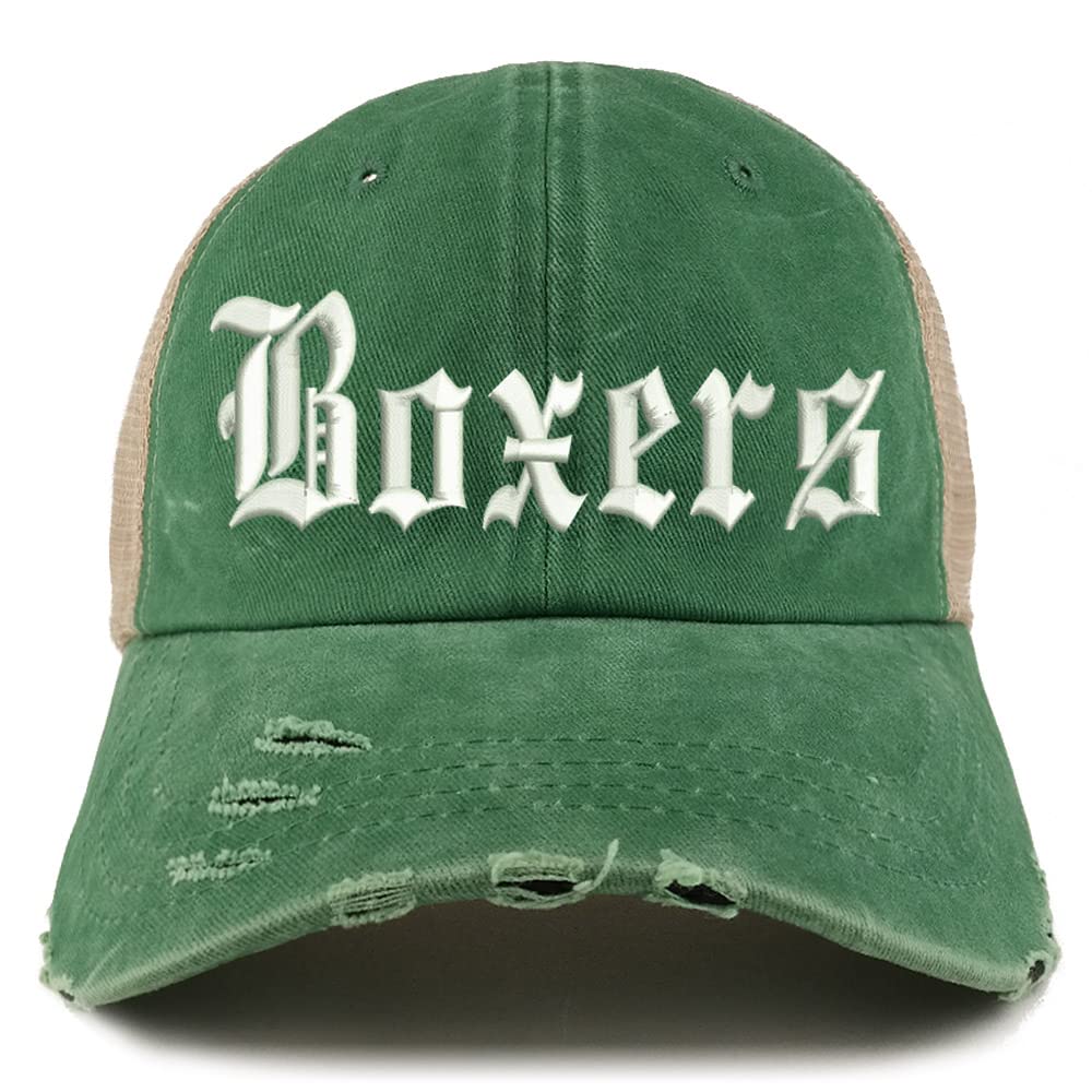 Trendy Apparel Shop Old English Boxers Frayed Bill Trucker Mesh Back Cap