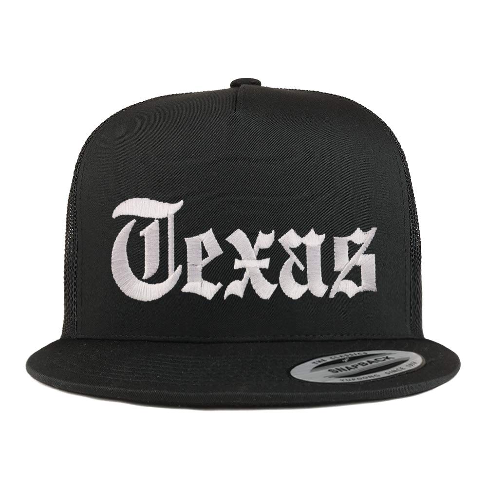 Trendy Apparel Shop Texas State Old English 5 Panel Flatbill Trucker Mesh Cap