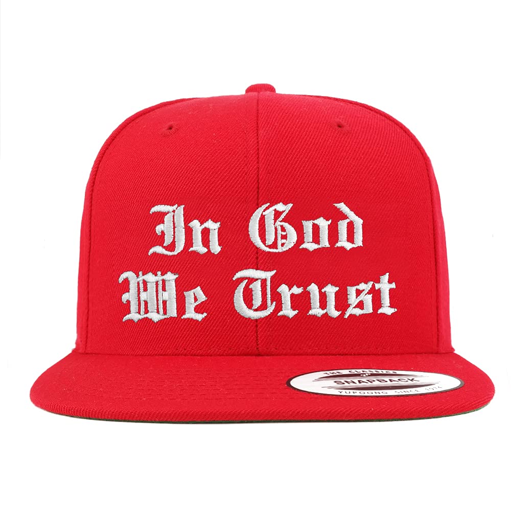 Trendy Apparel Shop in God We Trust Old English Embroidered Flatbill Snapback