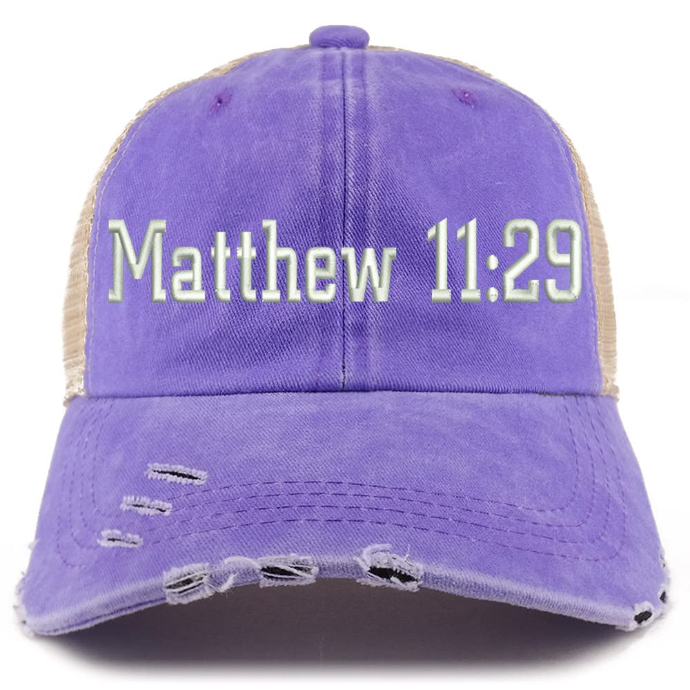 Trendy Apparel Shop Matthew 11:29 Frayed Bill Trucker Mesh Back Cap