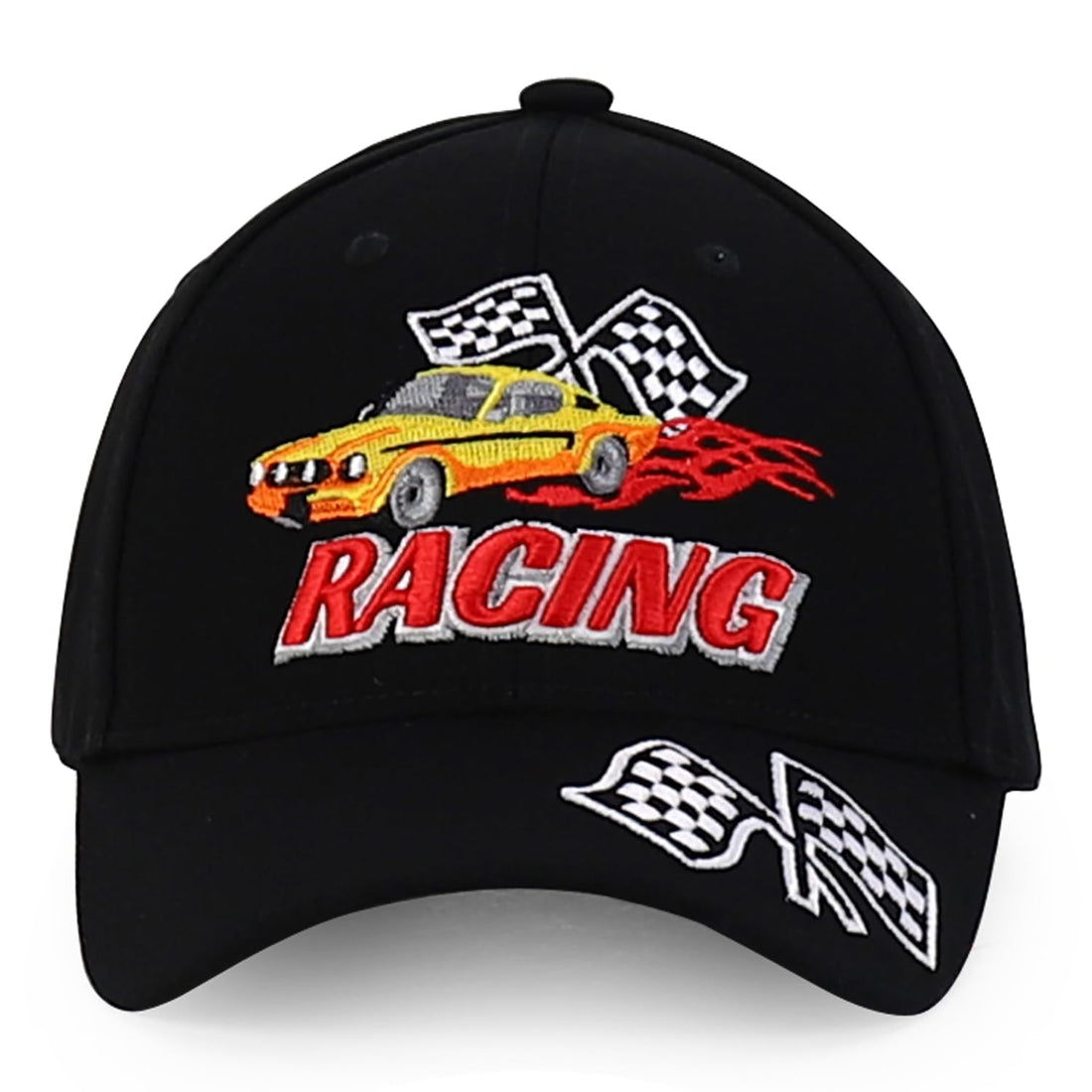 Trendy Apparel Shop Junior Kid Size Racing 3D Embroidered Flame Car Race Flag Baseball Cap
