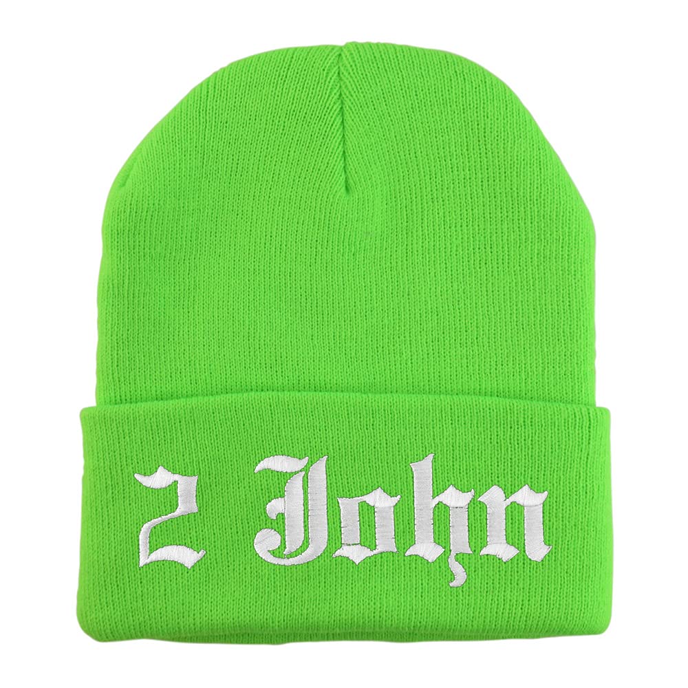 Trendy Apparel Shop 2 John Old English Embroidered Long Cuff Beanie