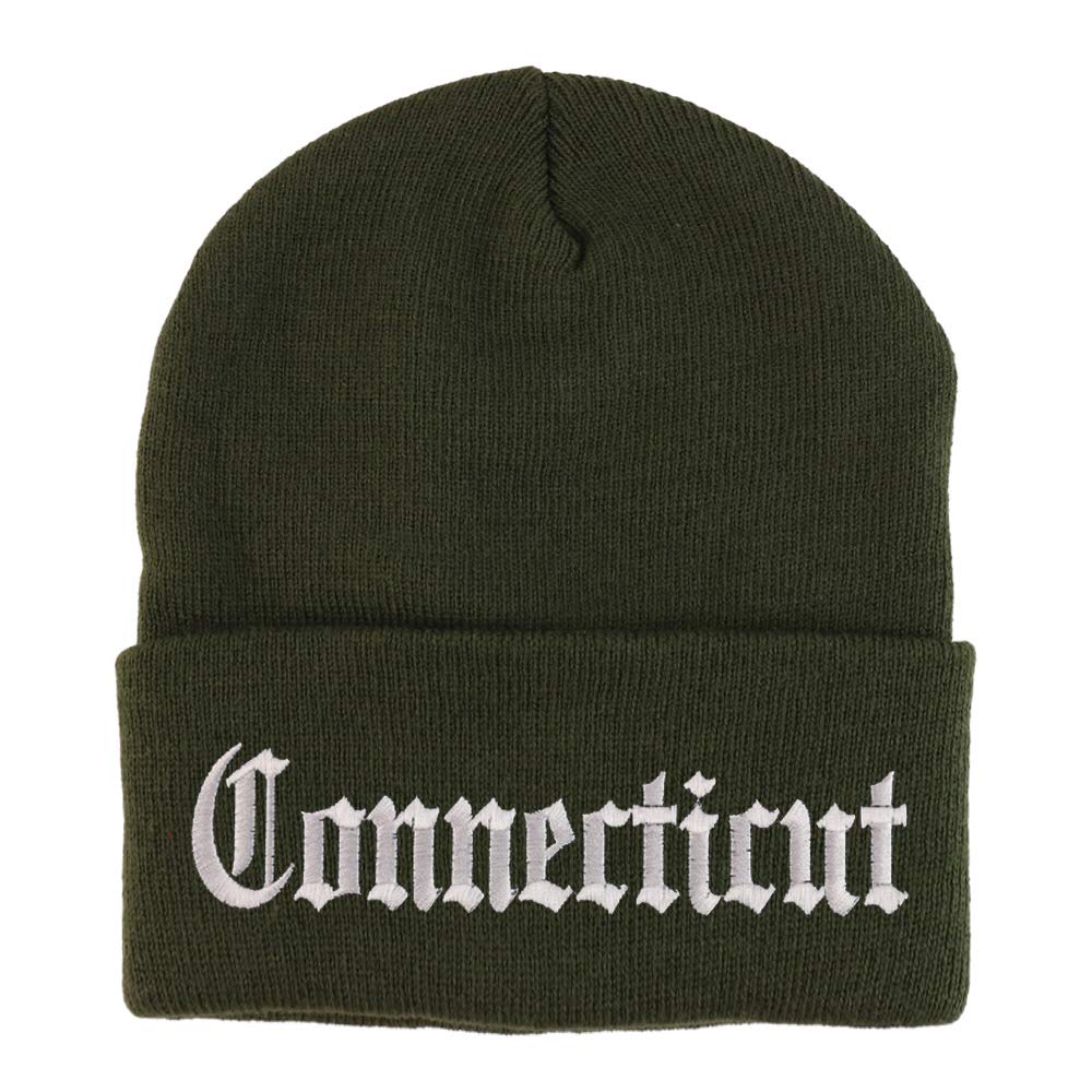 Trendy Apparel Shop Connectiut State Old English Embroidered Long Cuff Beanie
