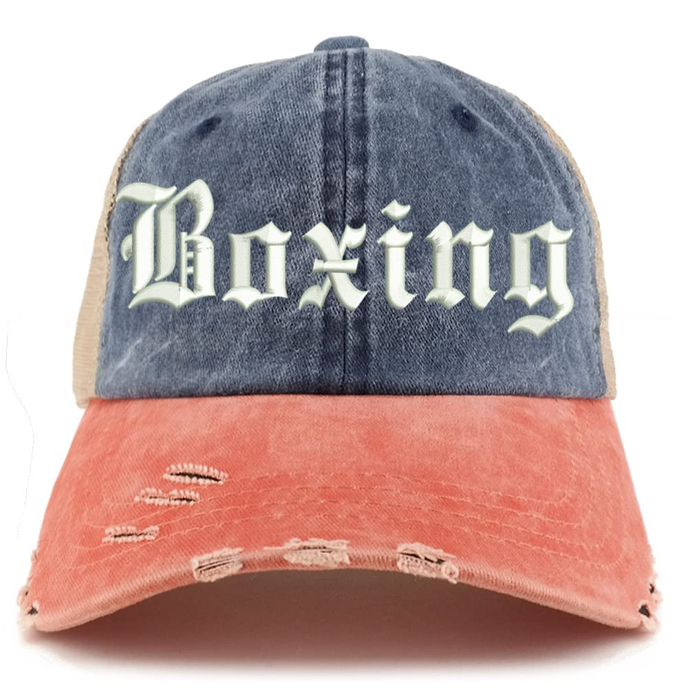 Trendy Apparel Shop Old English Boxing Frayed Bill Trucker Mesh Back Cap