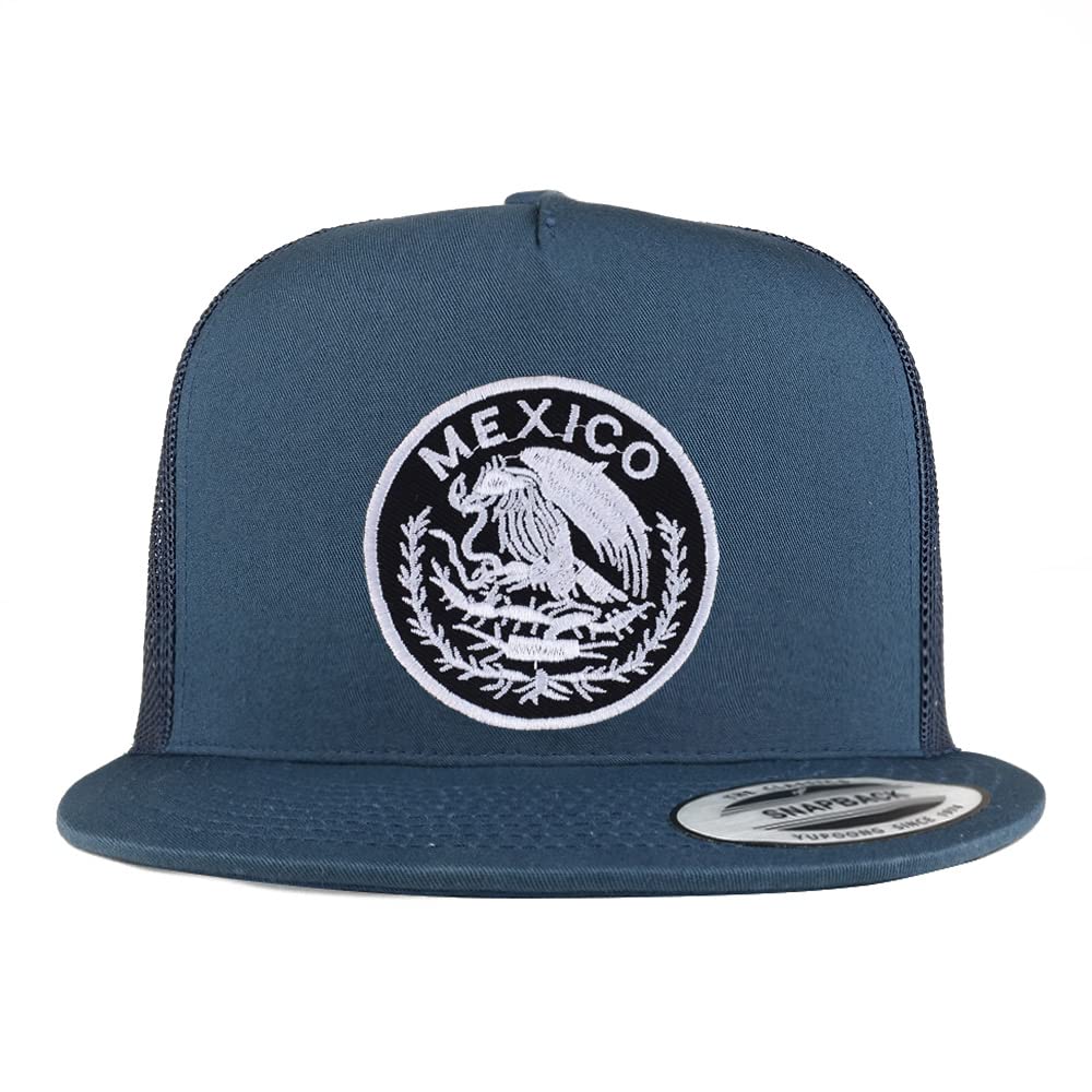 Trendy Apparel Shop Circular Mexico Patch 5 Panel Flatbill Trucker Cap