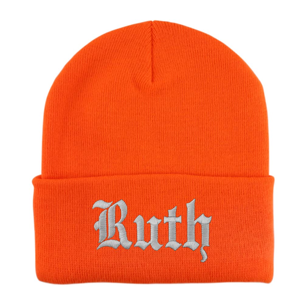 Trendy Apparel Shop Ruth Old English Embroidered Long Cuff Beanie