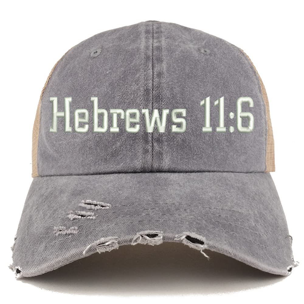 Trendy Apparel Shop Hebrew 11:6 Frayed Bill Trucker Mesh Back Cap