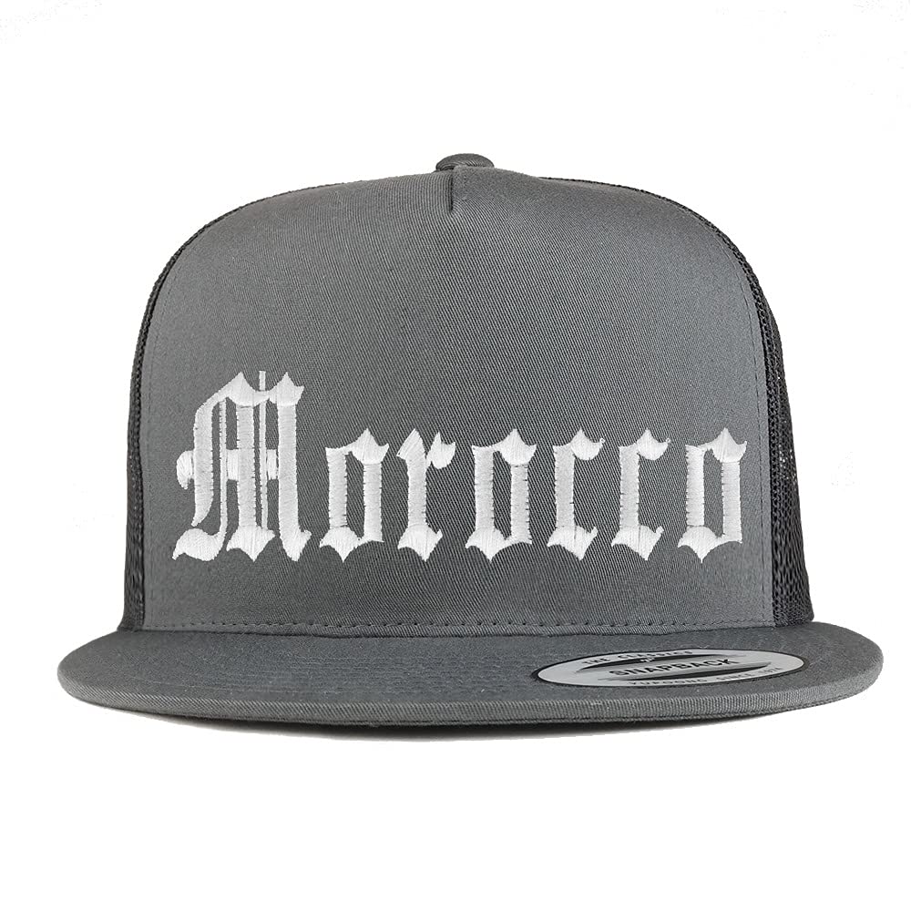 Trendy Apparel Shop Morocco Old English 5 Panel Flatbill Trucker Mesh Cap