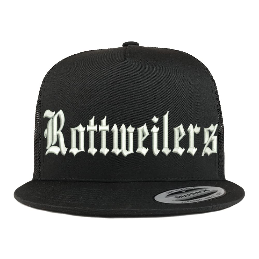 Trendy Apparel Shop Old English Rottweilers 5 Panel Flatbill Trucker Cap