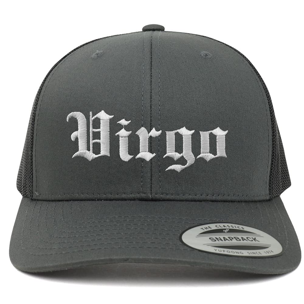 Trendy Apparel Shop Virgo Old English 6 Panel Trucker Mesh Cap