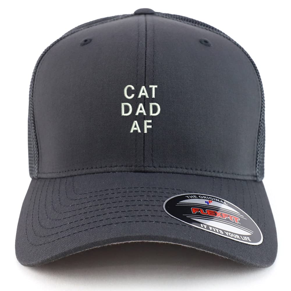 Trendy Apparel Shop Oversized XXL Cat Dad Af Embroiderd Structured Fitted Trucker Mesh Cap