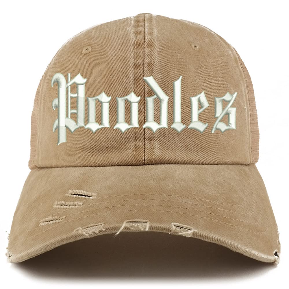 Trendy Apparel Shop Old English Poodles Frayed Bill Trucker Mesh Back Cap