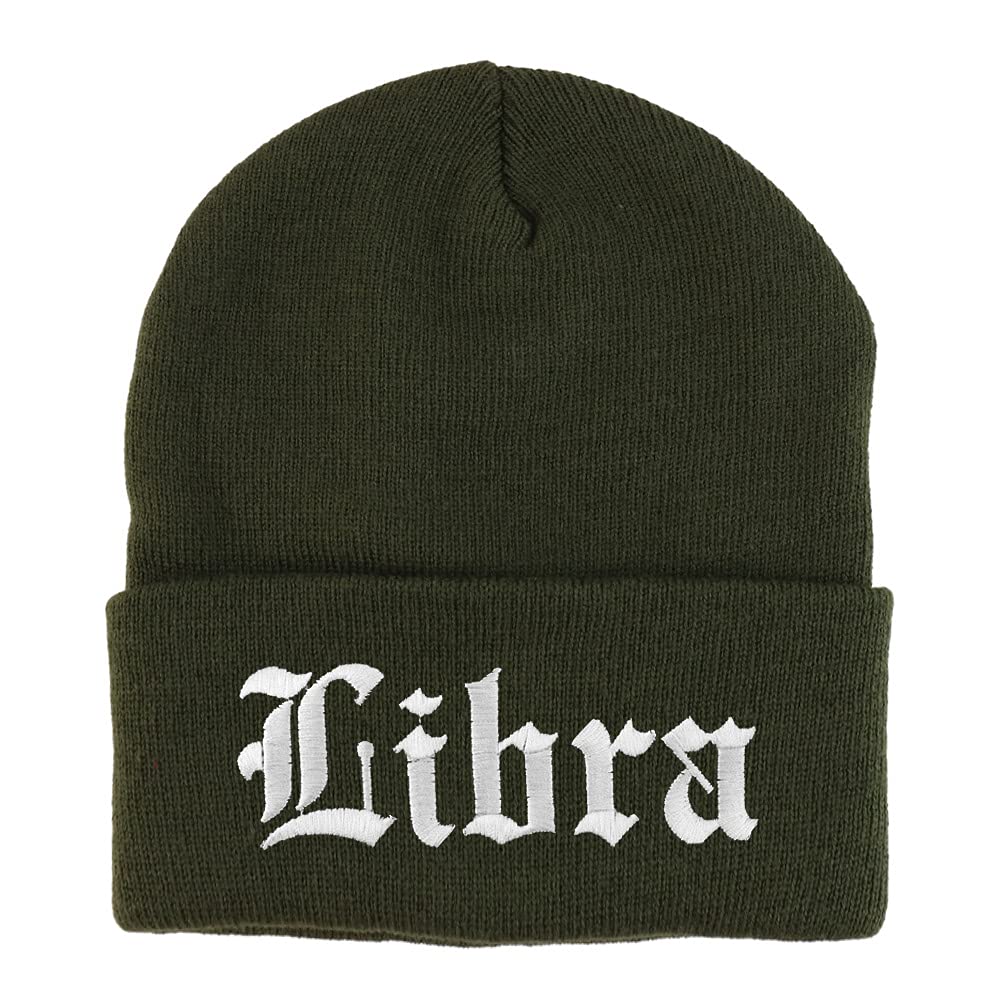 Trendy Apparel Shop Libra Old English Embroidered Long Cuff Beanie