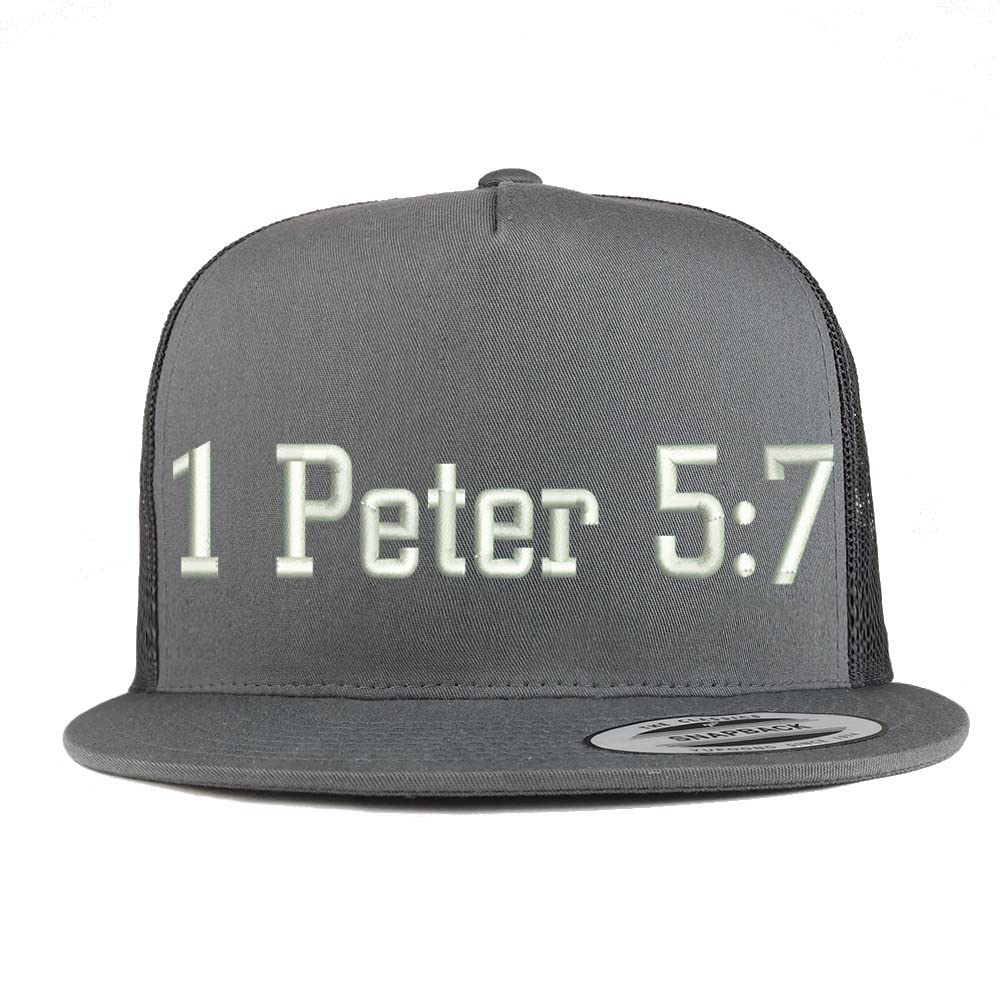 Trendy Apparel Shop 1 Peter 5:7 5 Panel Flatbill Trucker Cap
