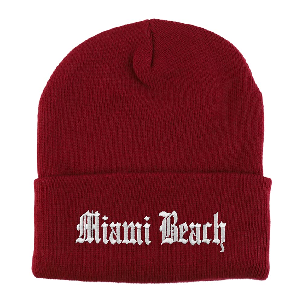 Trendy Apparel Shop Miami Beach Old English Embroidered Long Cuff Beanie