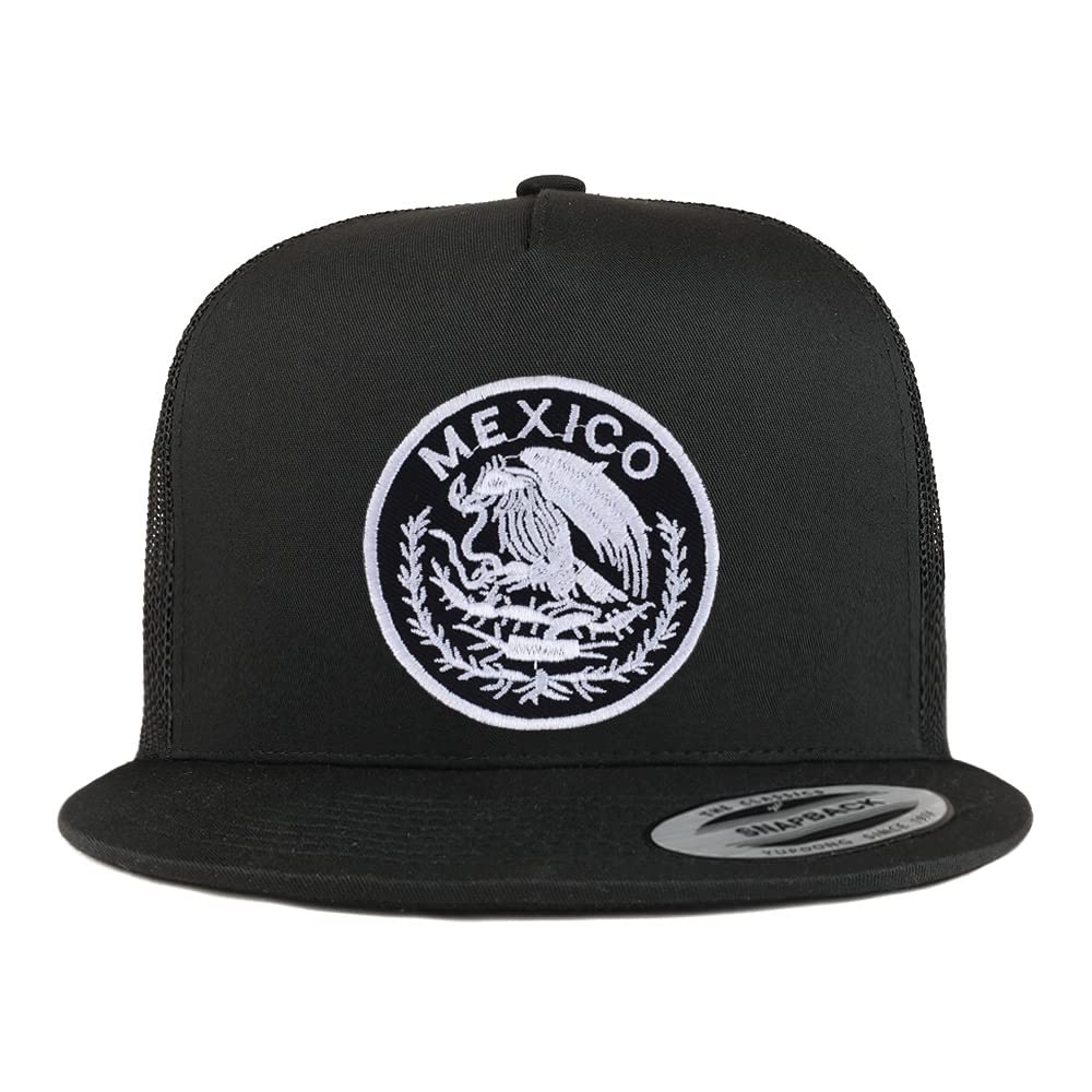 Trendy Apparel Shop Circular Mexico Patch 5 Panel Flatbill Trucker Cap