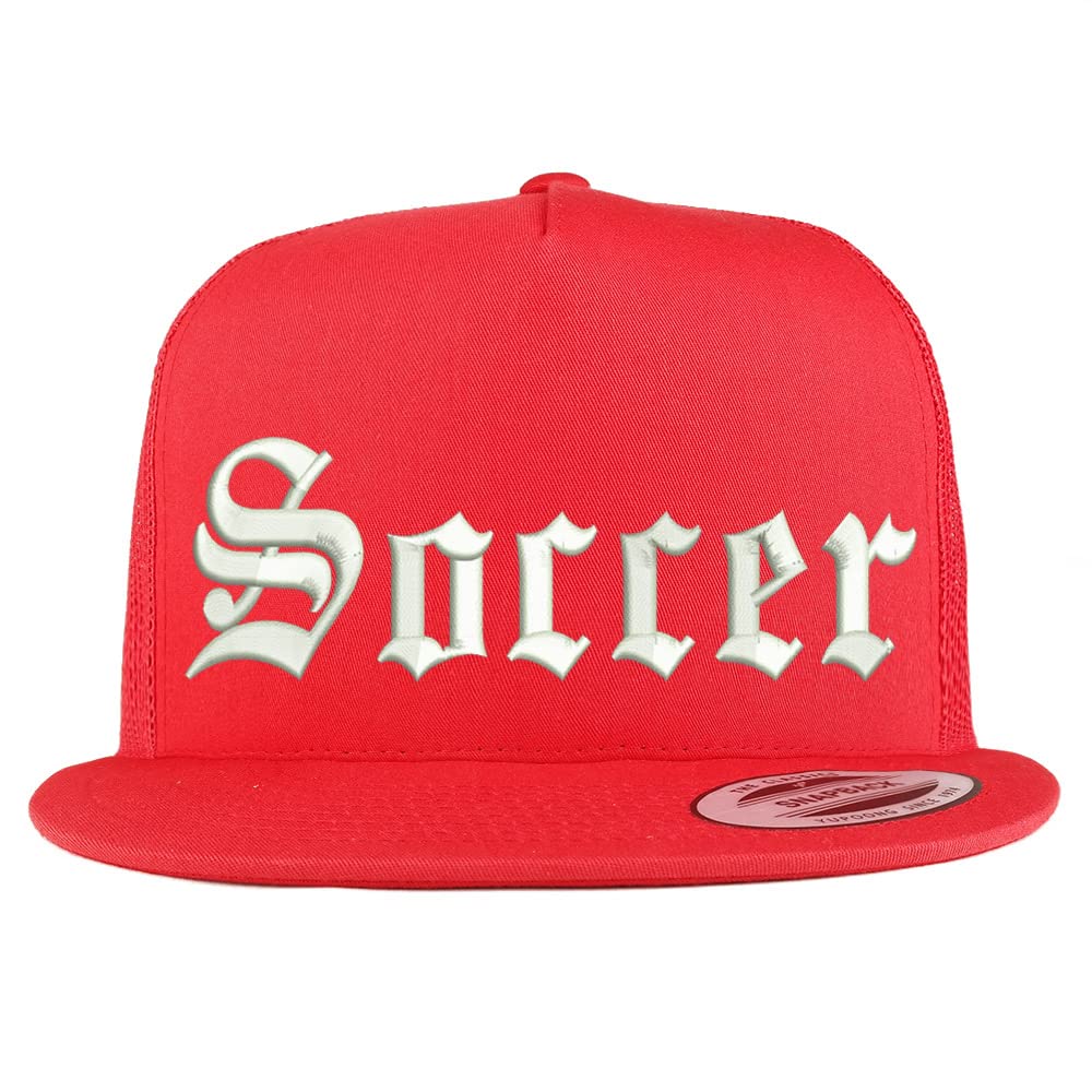 Trendy Apparel Shop Old English Soccer 5 Panel Flatbill Trucker Cap