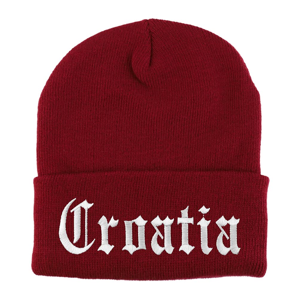 Trendy Apparel Shop Croatia Old English Embroidered Long Cuff Beanie