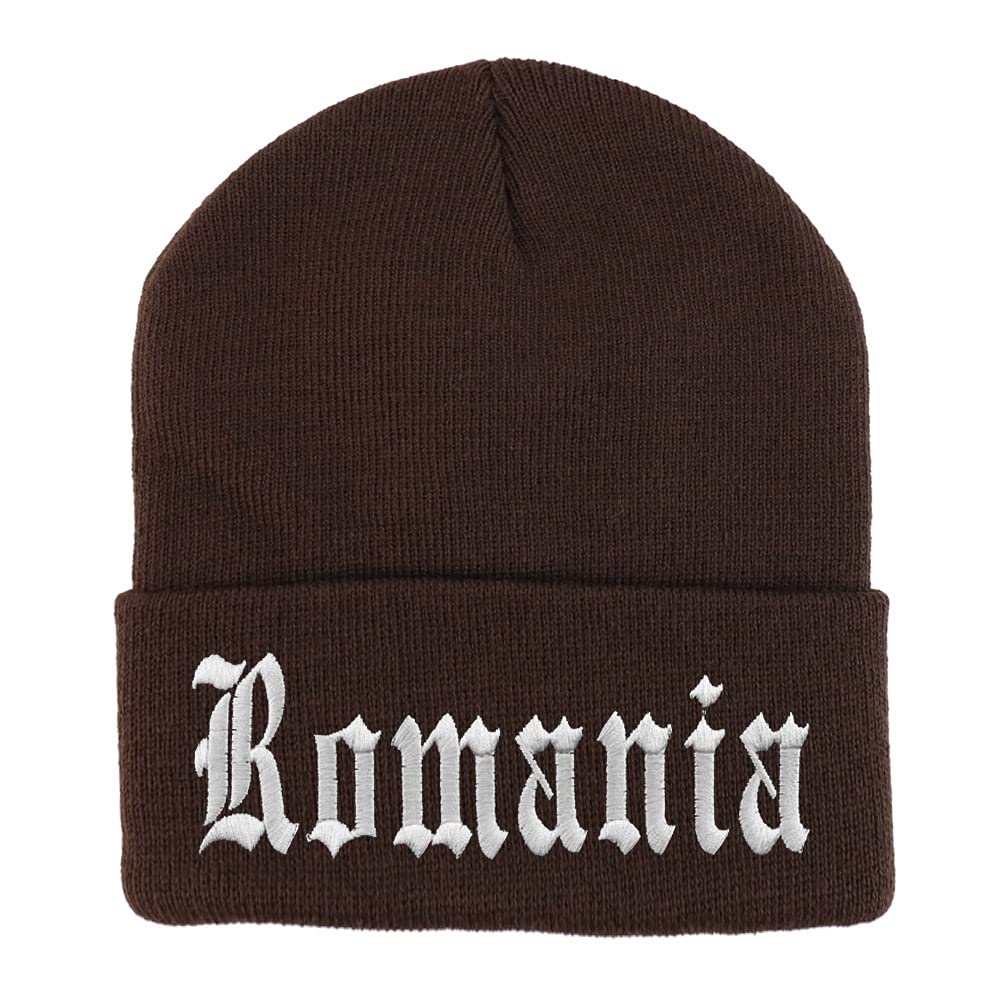 Trendy Apparel Shop Romania Old English Embroidered Long Cuff Beanie