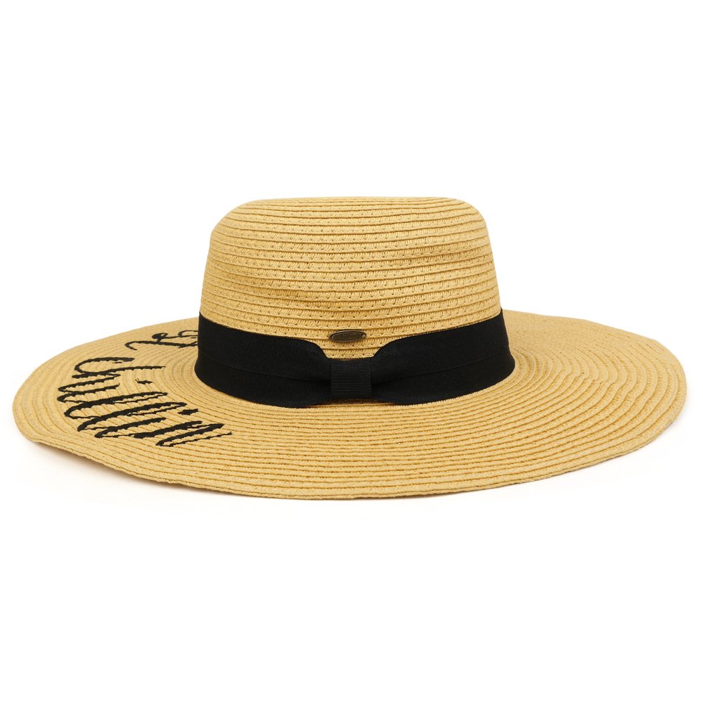 Trendy Apparel Shop Beach Theme Embroidered Large Brim Ladies Paper Straw Summer Hat