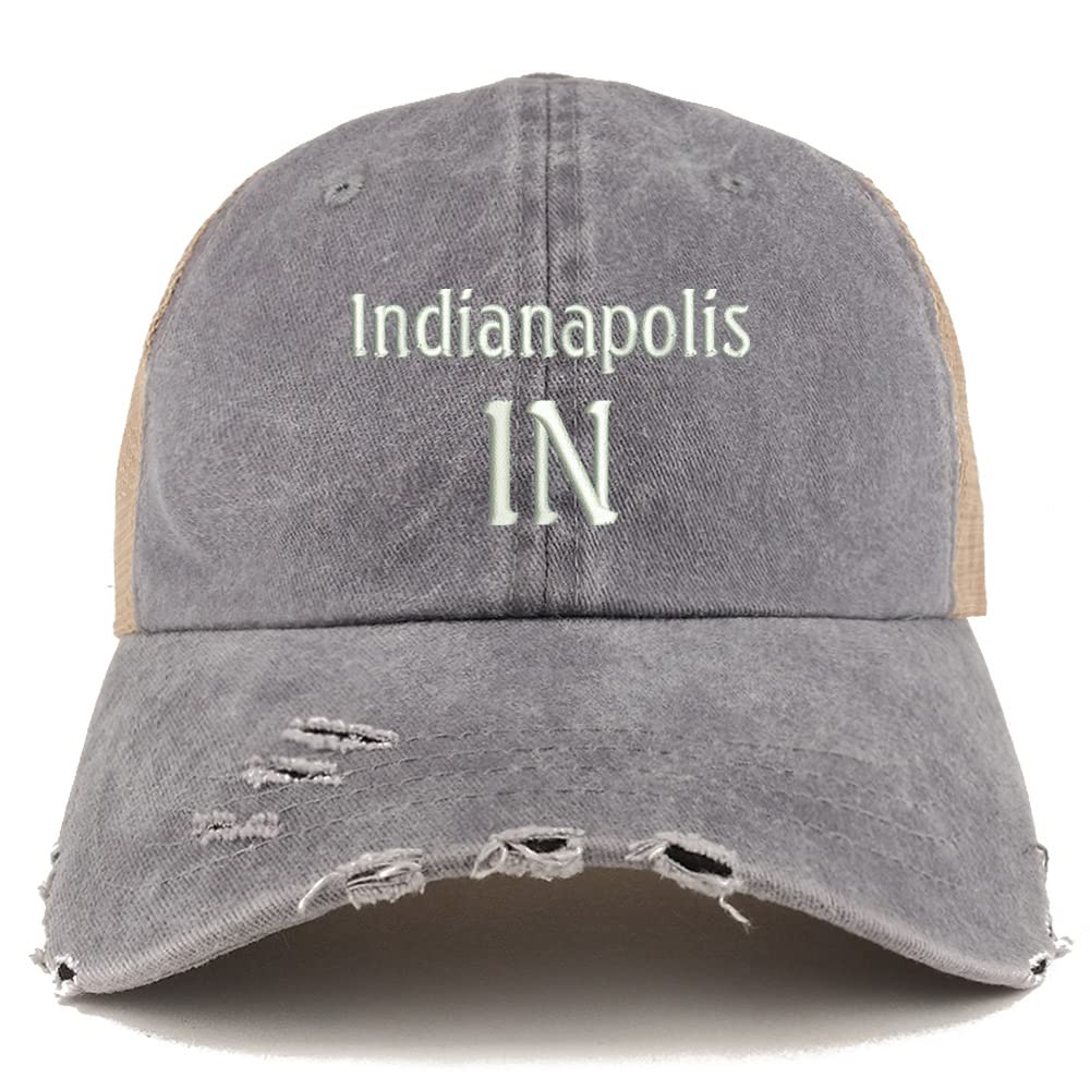 Trendy Apparel Shop Indianapolis in Embroidered Frayed Bill Trucker Mesh Back Cap