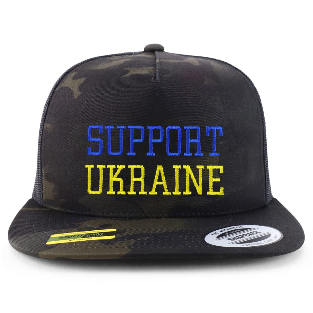 Trendy Apparel Shop Support Ukraine Embroidered 5 Panel Flatbill Trucker Cap