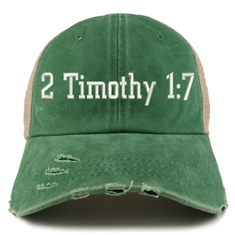 Trendy Apparel Shop 2 Timothy 1: 7 Frayed Bill Trucker Mesh Back Cap