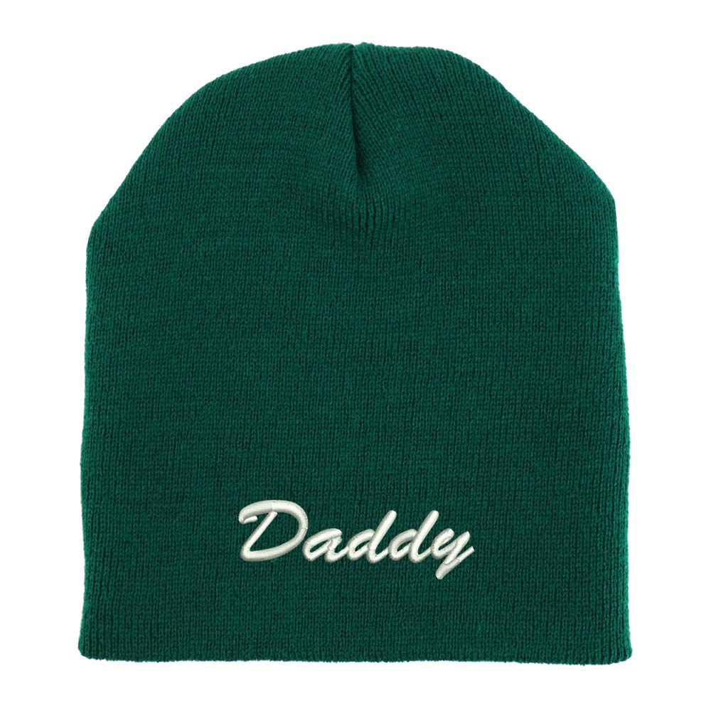 Trendy Apparel Shop Daddy Script Font Embroidered Made in USA Short Acrylic Knit Winter Beanie Hat