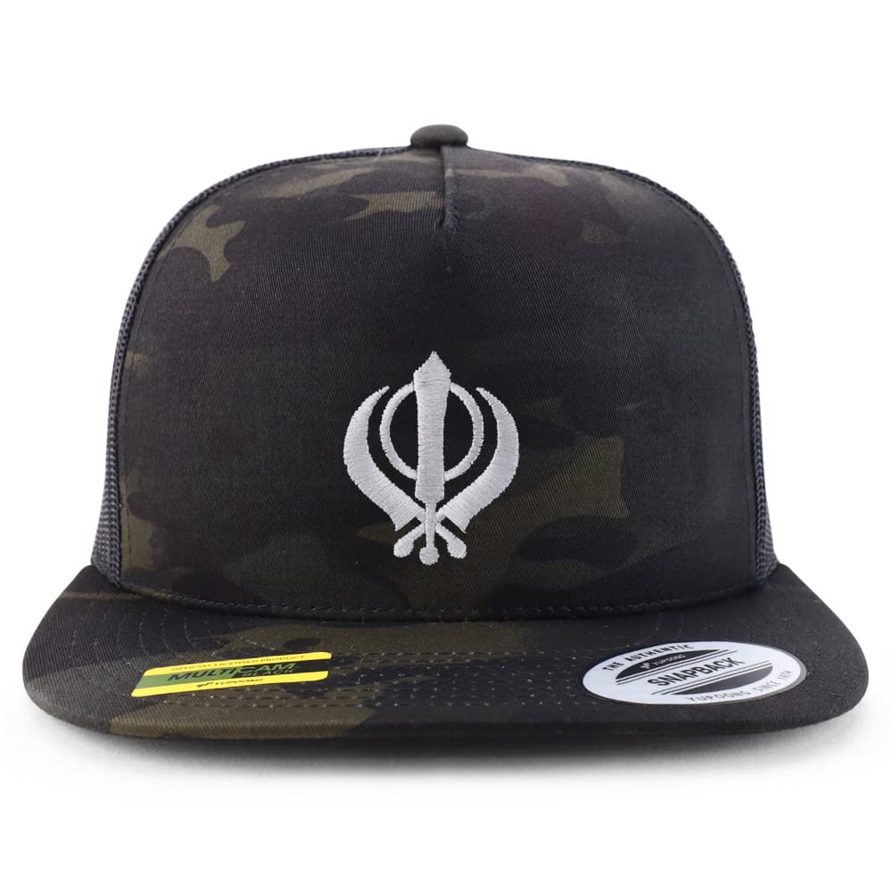 Trendy Apparel Shop Sikhism Embroidered 5 Panel Flatbill Trucker Cap