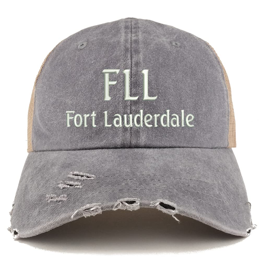 Trendy Apparel Shop FLL Fort Lauderdale Embroidered Frayed Bill Trucker Mesh Back Cap