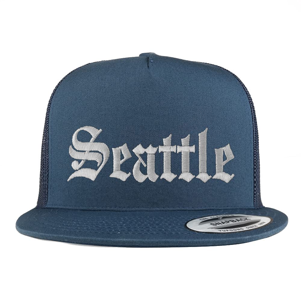 Trendy Apparel Shop Seattle Old English 5 Panel Flatbill Trucker Cap