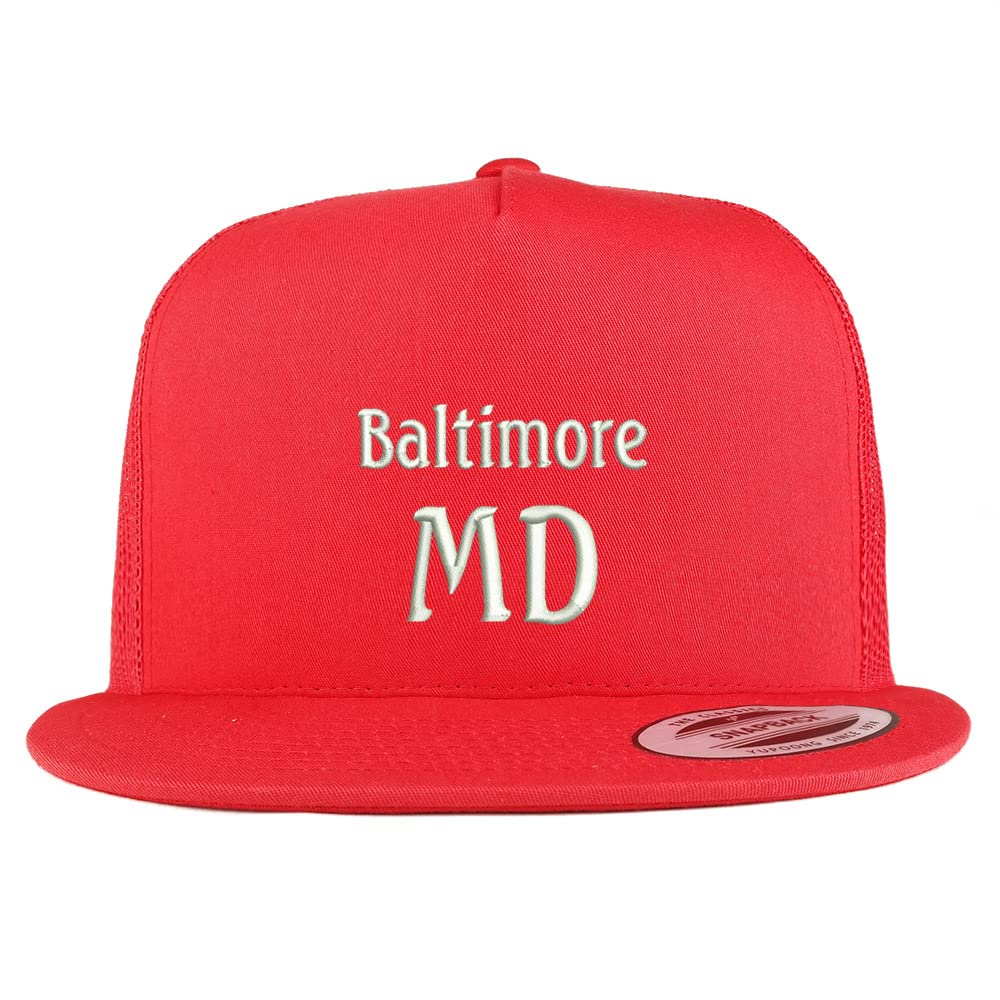 Trendy Apparel Shop Baltimore MD Embroidered 5 Panel Flatbill Trucker Cap