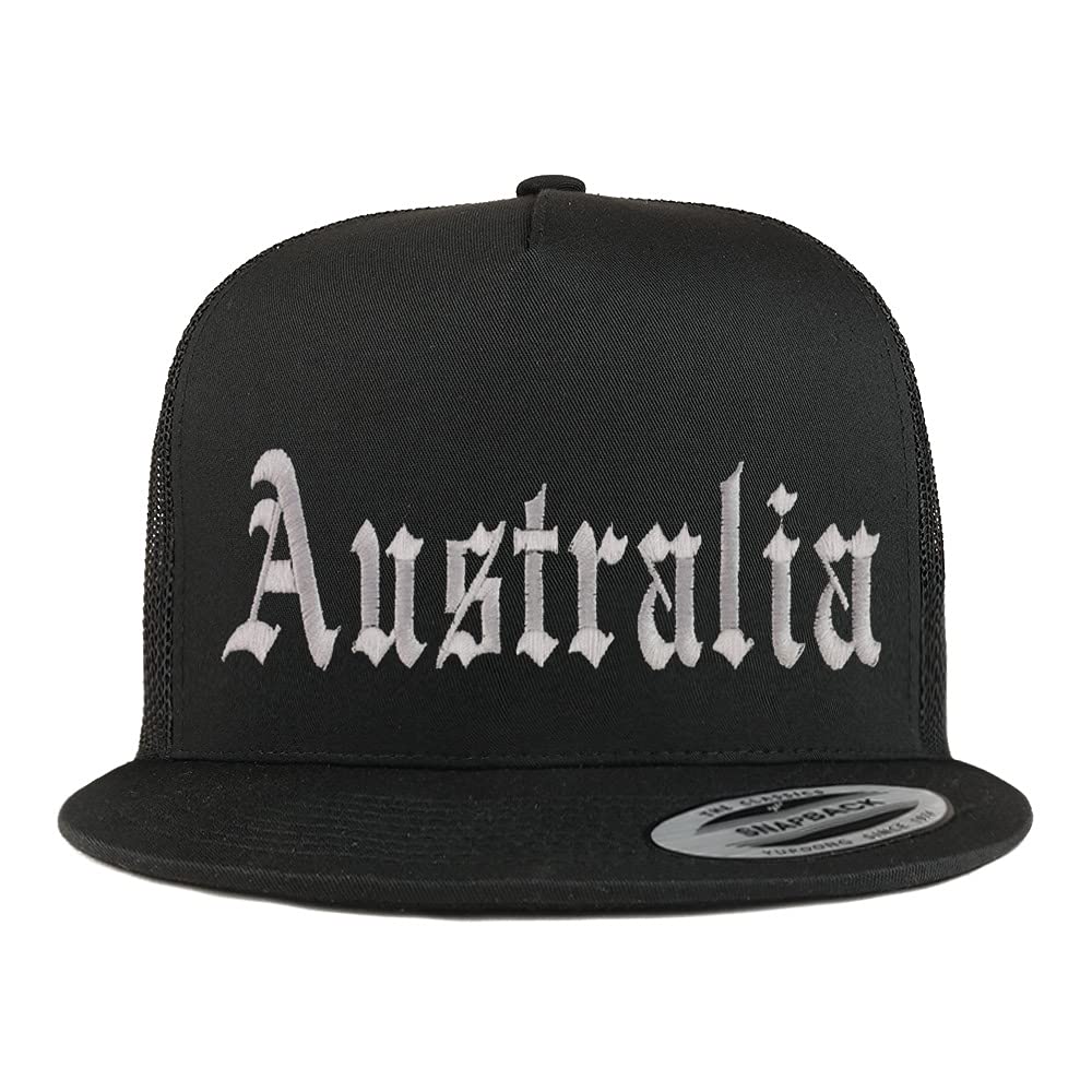 Trendy Apparel Shop Australia Old English 5 Panel Flatbill Trucker Cap