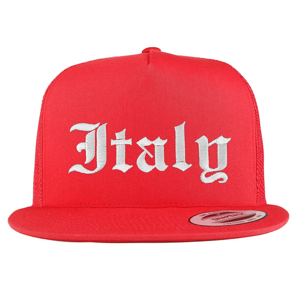 Trendy Apparel Shop Italy Old English 5 Panel Flatbill Trucker Cap