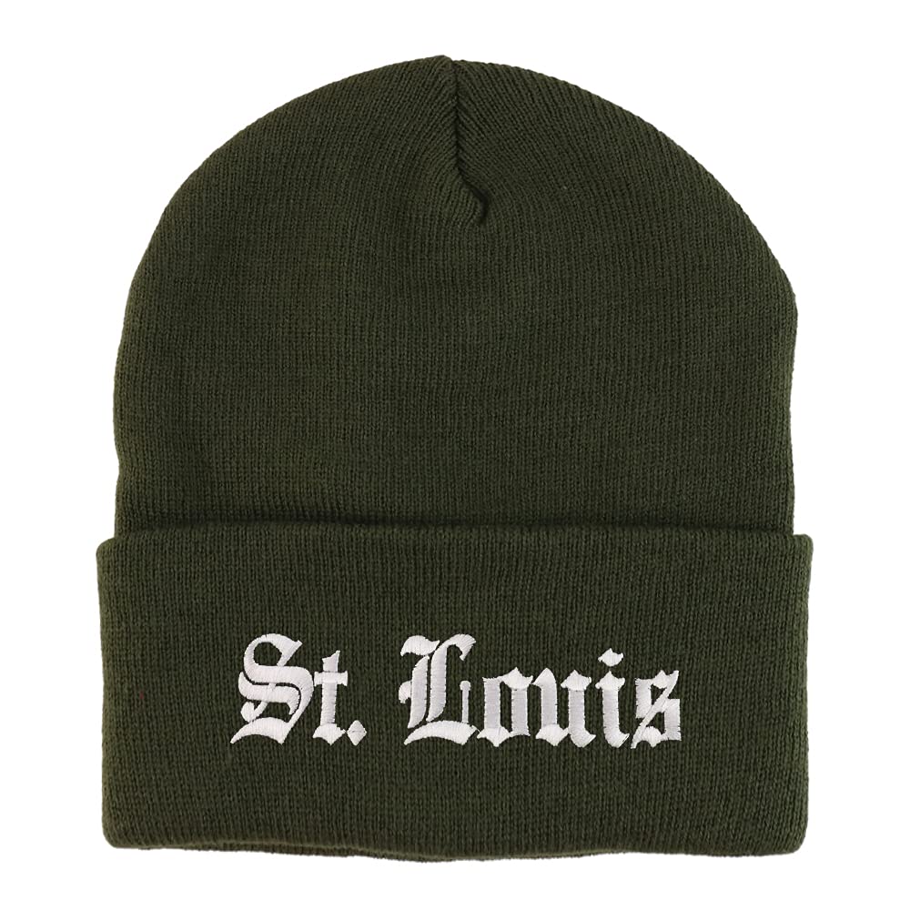 Trendy Apparel Shop St Louis Old English Embroidered Long Cuff Winter Beanie