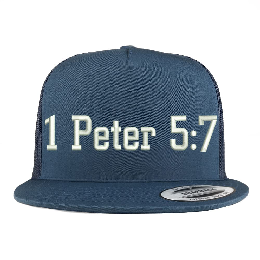 Trendy Apparel Shop 1 Peter 5:7 5 Panel Flatbill Trucker Cap