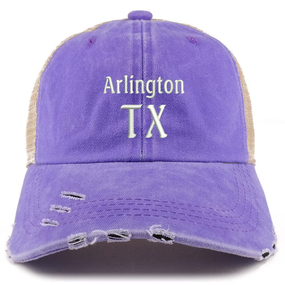 Trendy Apparel Shop Arlington TX Embroidered Frayed Bill Trucker Mesh Back Cap