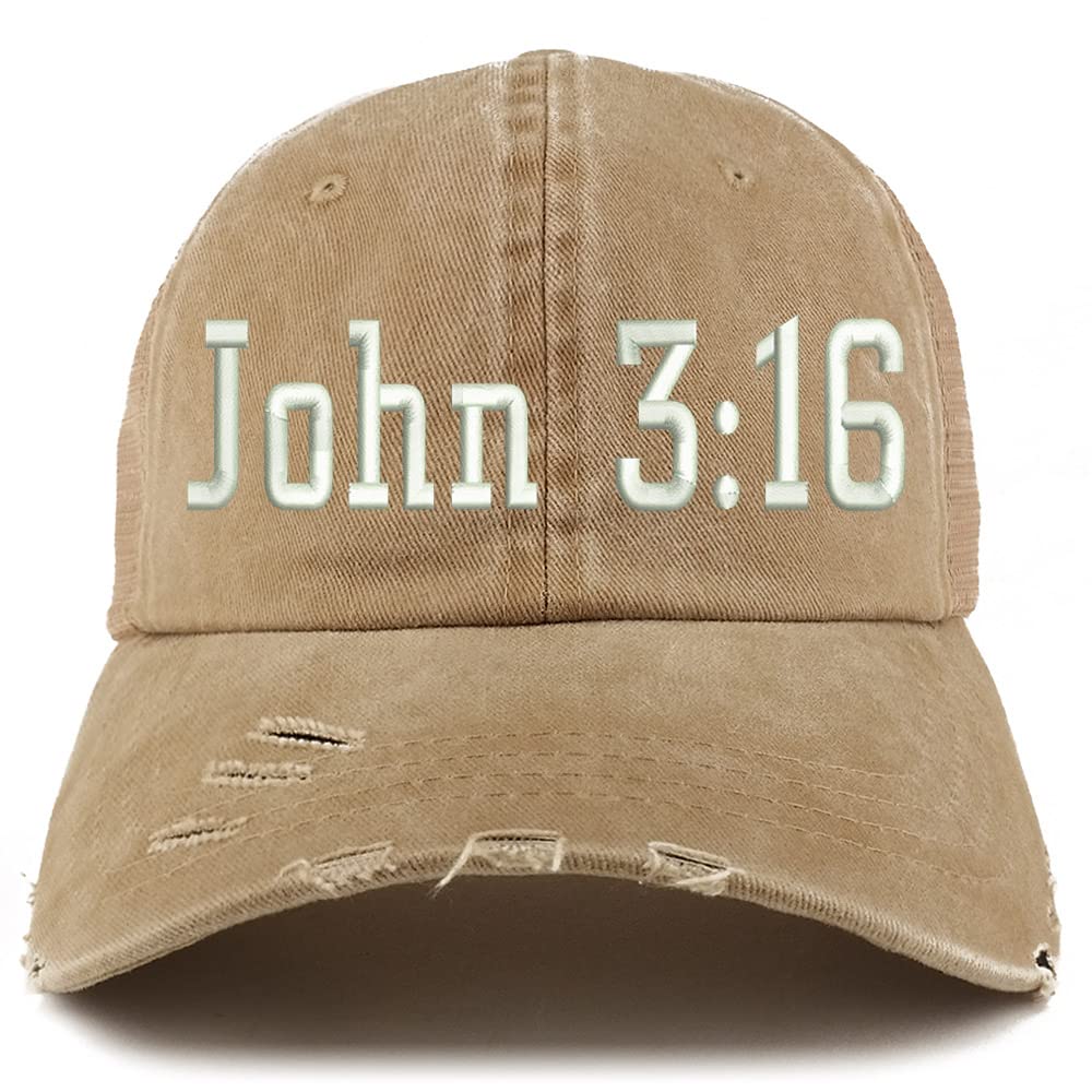 Trendy Apparel Shop John 3:16 Frayed Bill Trucker Mesh Back Cap