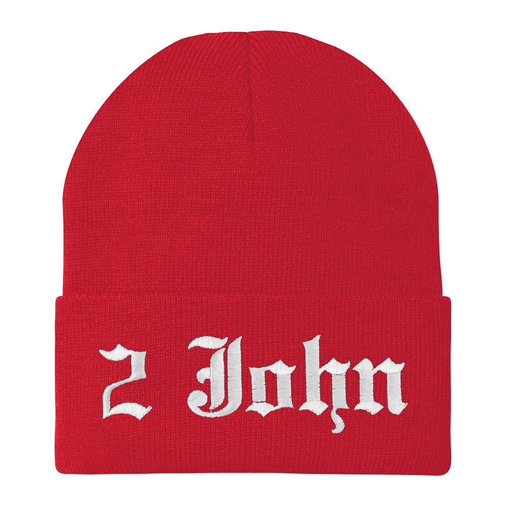 Trendy Apparel Shop 2 John Old English Embroidered Long Cuff Beanie