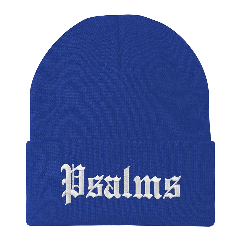 Trendy Apparel Shop Psalms Old English Embroidered Long Cuff Beanie