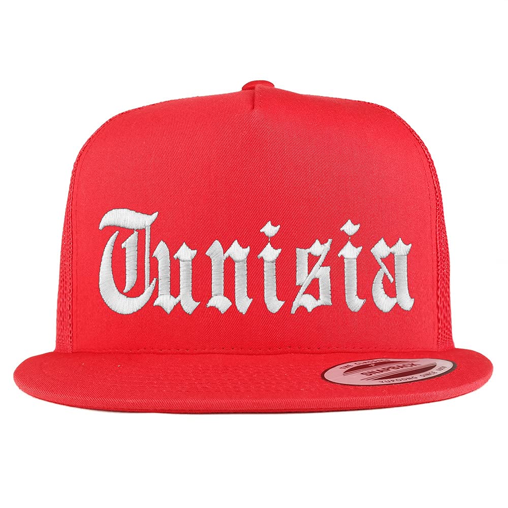 Trendy Apparel Shop Tunisia Old English 5 Panel Flatbill Trucker Cap
