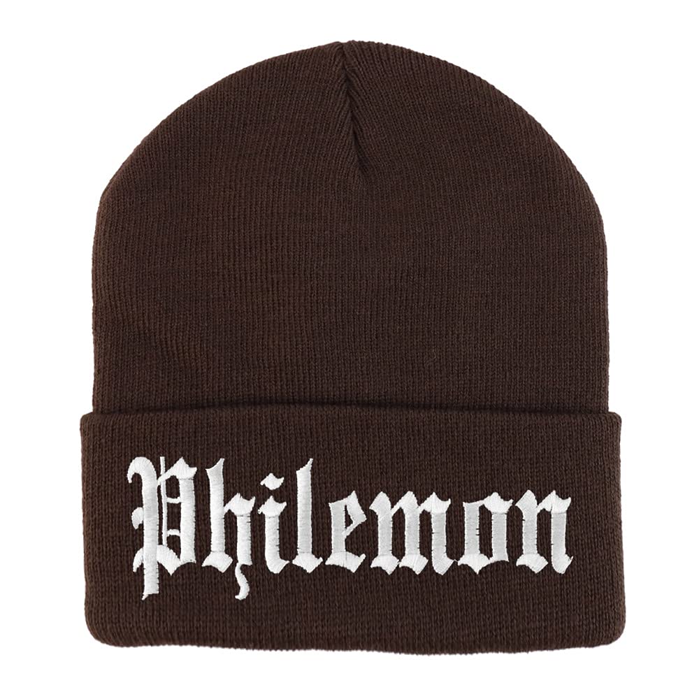 Trendy Apparel Shop Philemon Old English Embroidered Long Cuff Beanie