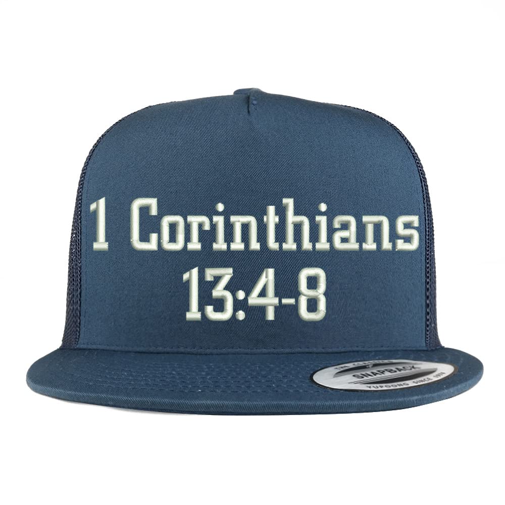 Trendy Apparel Shop 1 Corinthians 13:4-8 5 Panel Flatbill Trucker Cap