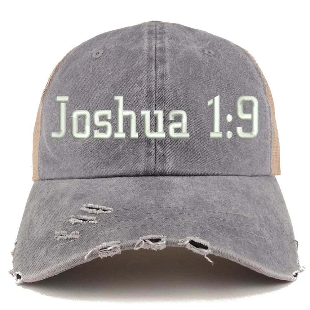 Trendy Apparel Shop Joshua 1:9 Frayed Bill Trucker Mesh Back Cap