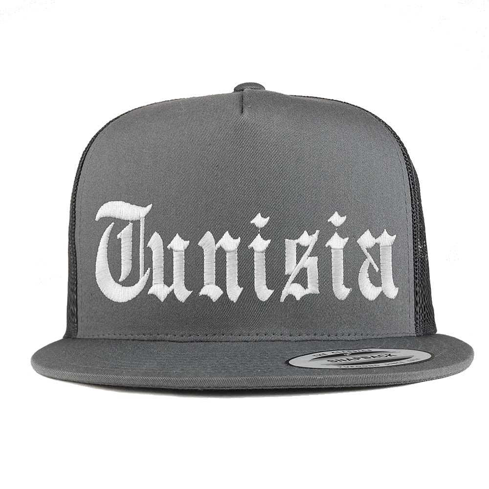 Trendy Apparel Shop Tunisia Old English 5 Panel Flatbill Trucker Cap